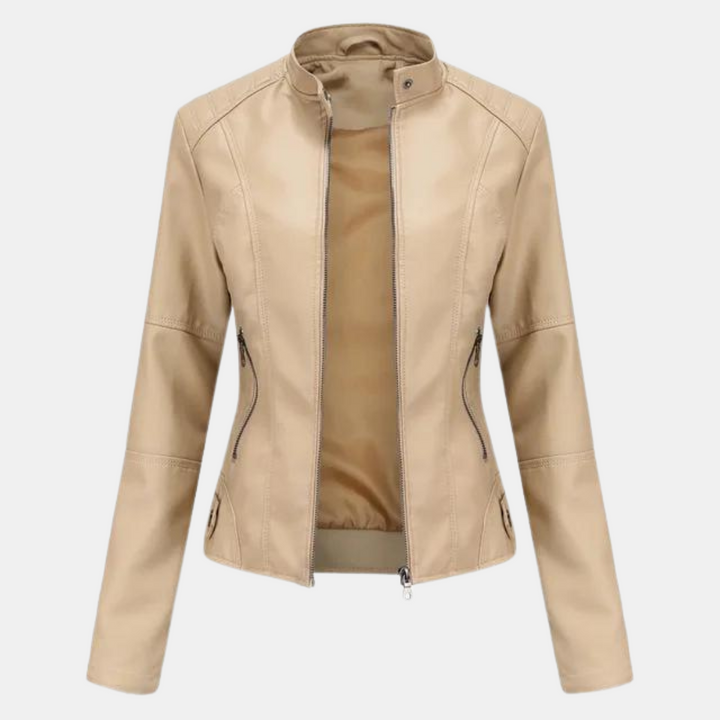 Levoie | Veste en cuir pour femmes avec col montant Abricot