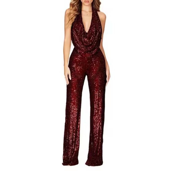 Levoire | Monokini Col Halter Collé Avec Sequins Bordeaux rouge