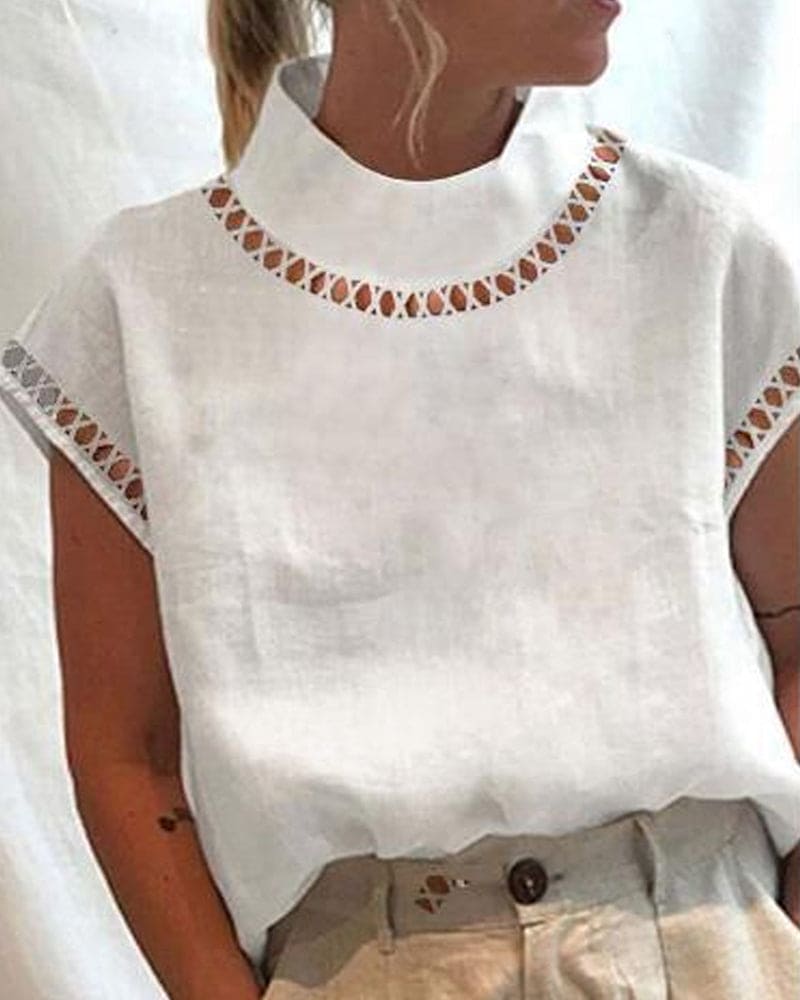 Levoire | Blouse En Dentelle Unie Avec Col Montant Blanc