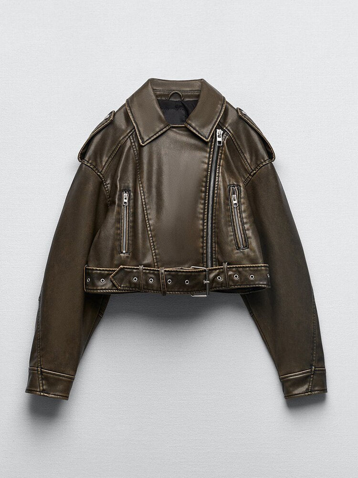 Levoire | Veste courte en simili cuir pour femmes chaude Vert foncé