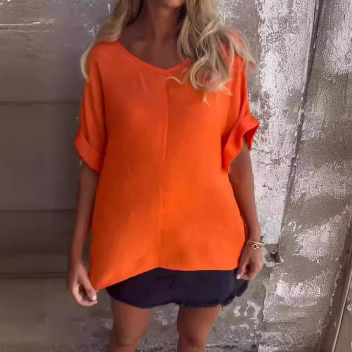 Levoire | T-shirt femme à encolure en V T-shirt femme confortable Haut Orange