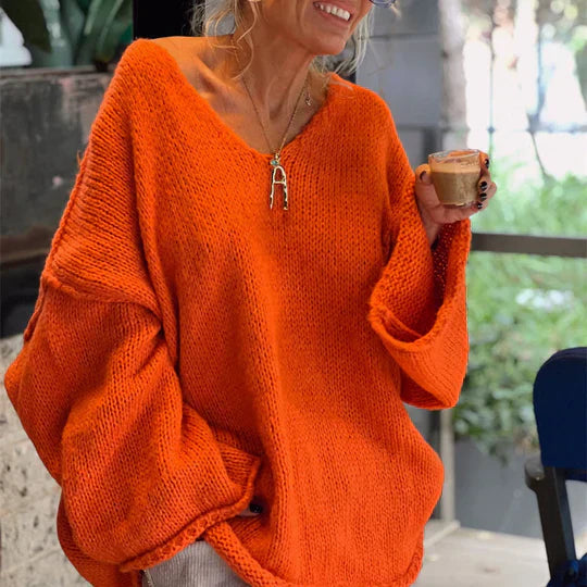 Levoire | Pull Femme Élégant À Décolleté En V Orange