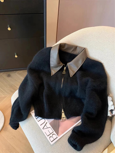 Levoire | Gilet pour femmes avec fermeture éclair à col en cuir utilisé
