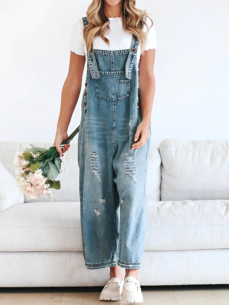 Levoire | Salopette En Jean Détachée En Look Usé Bleu clair