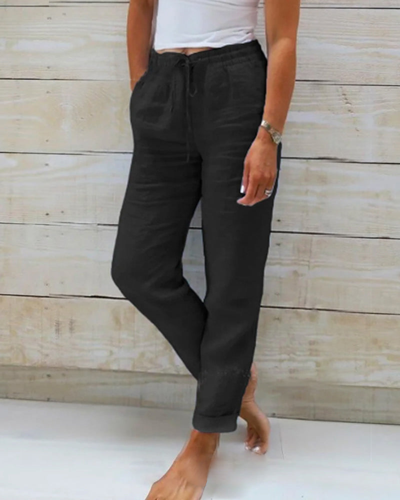 Levoire | Pantalon Élastique En Coton Et Lin Noir