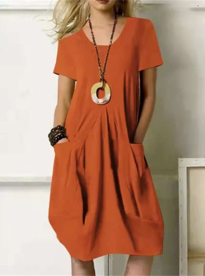 Levoire | Robe Mi-Longue Avec Encolure Ronde Orange