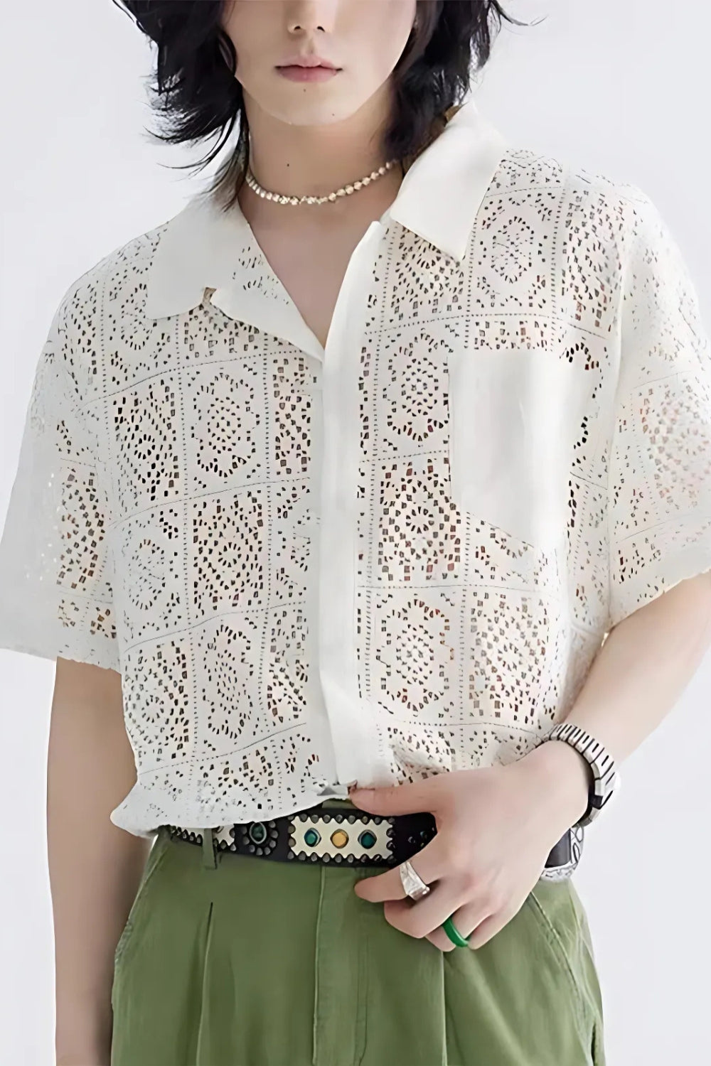 Levoire | Chemise transparente tendance pour hommes à manches courtes