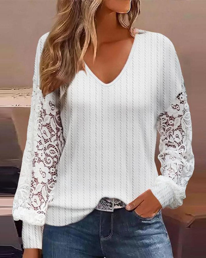 Levoire | Blouse En Dentelle Avec Décolleté En V Pour Un Look Élégant Blanc