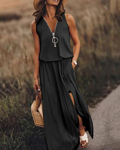Levoire | Robe Maxi Sans Manches Avec Fermeture Éclair Pour Femmes
