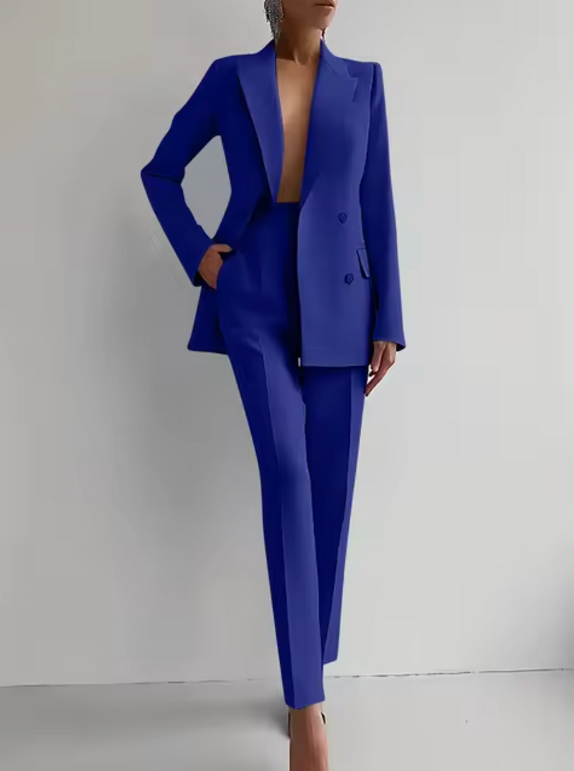 Levoire | Tenue Femme Avec Blazer Classique Et Pantalon Taille Haute Bleu