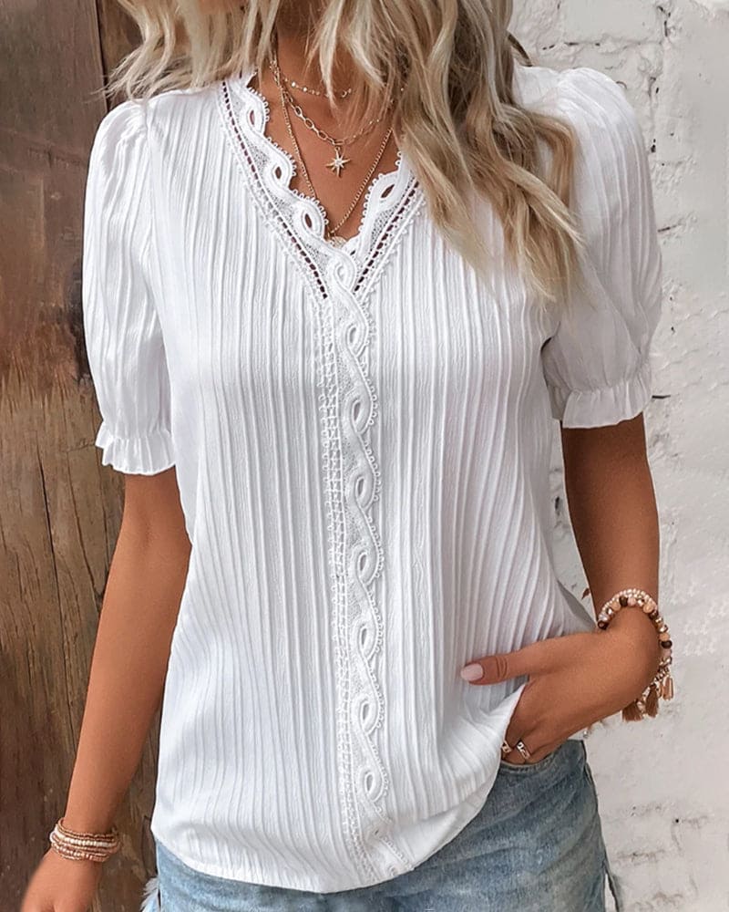 Levoire | Blouse En Dentelle Élégante Avec Décolleté En V Blanc