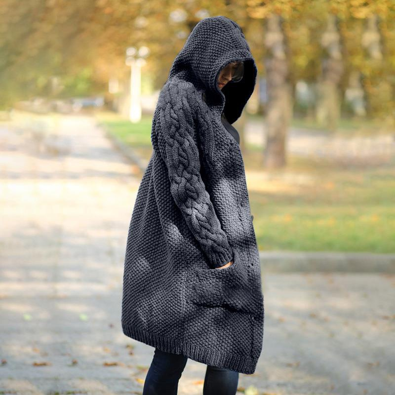 Levoire | Long Femme Cardigan Capuche Gris foncé