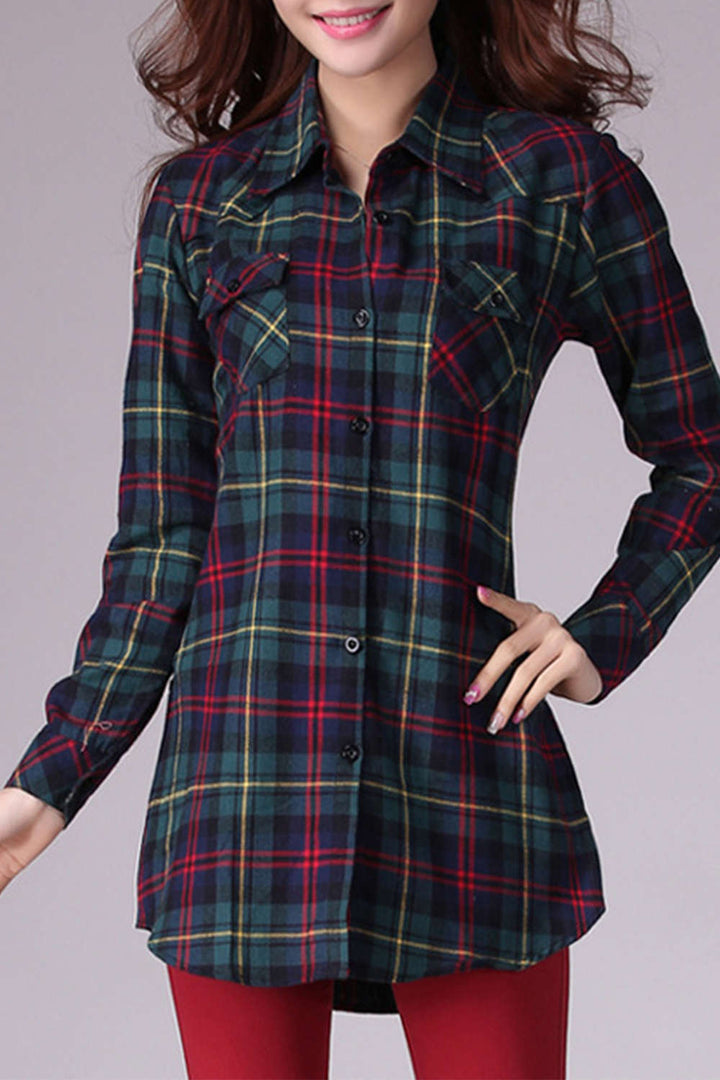 Levoire | Chemise midi à manches longues à carreaux et à motifs écossais Vert