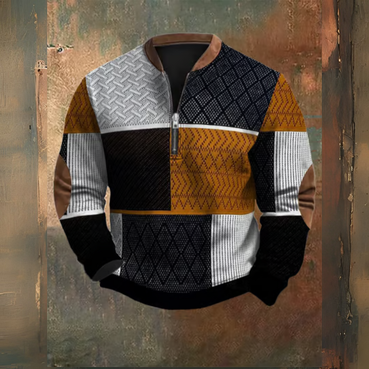 Levoire | Pull Rétro Western Avec Col Zippé Et Imprimé Texturé Braun