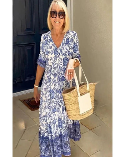 Levoire | Robe Élégante À Col V Et Manches Courtes