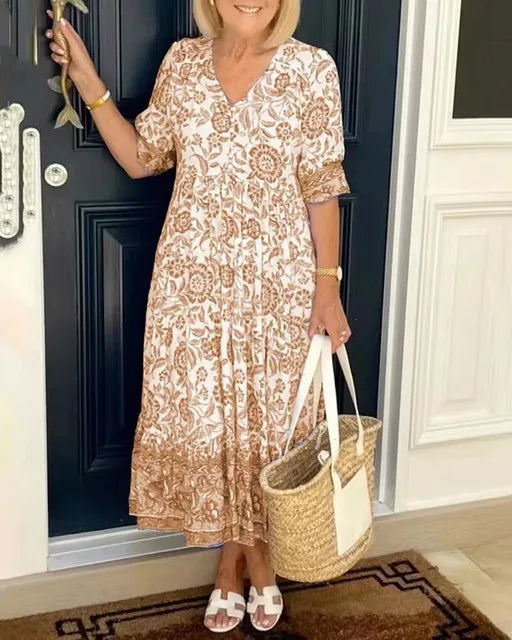 Levoire | Robe Fleurie Élégante D'Été Abricot