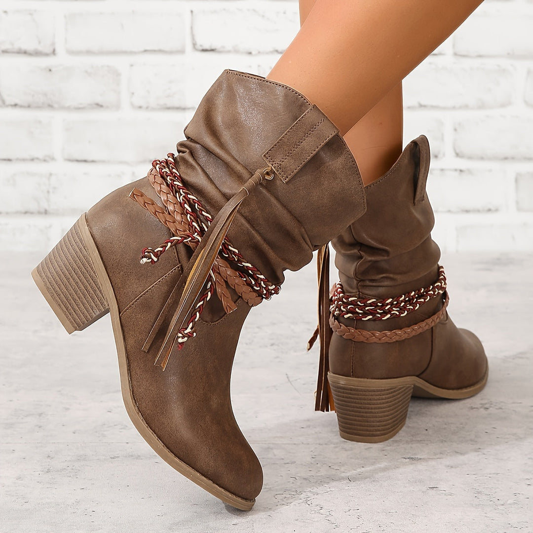 Levoire | Bottes Cowboy Pour Femmes Avec Pompon Et Sangle Tressée