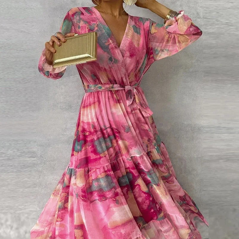 Levoire | Élégante Robe Maxi À Manches Longues Avec Motif Floral