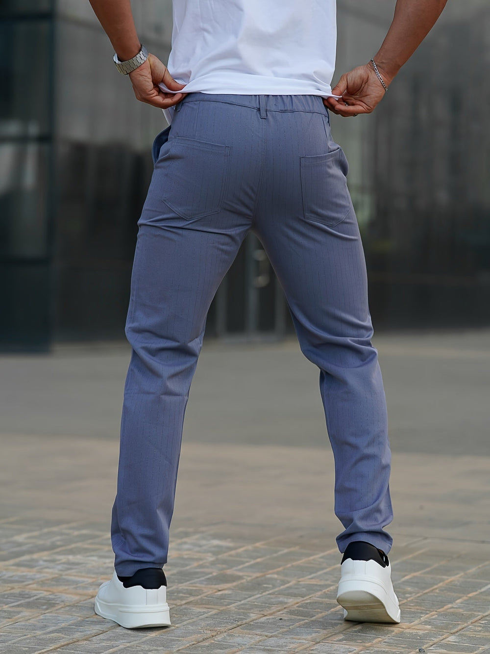 Levoire | Élégant Gris Bleu Décontracté Pantalon Large