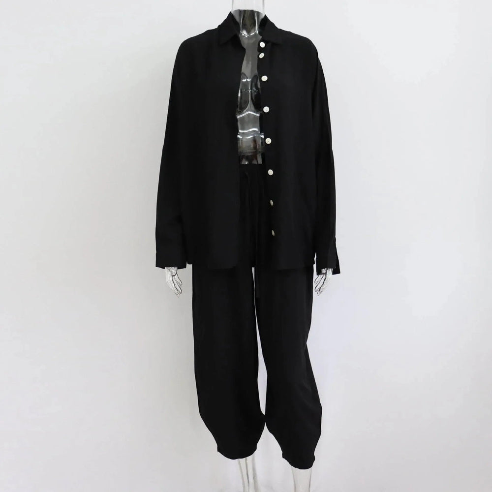 Levoire | Ensemble de deux pièces avec une chemise à manches longues et un pantalon Noir