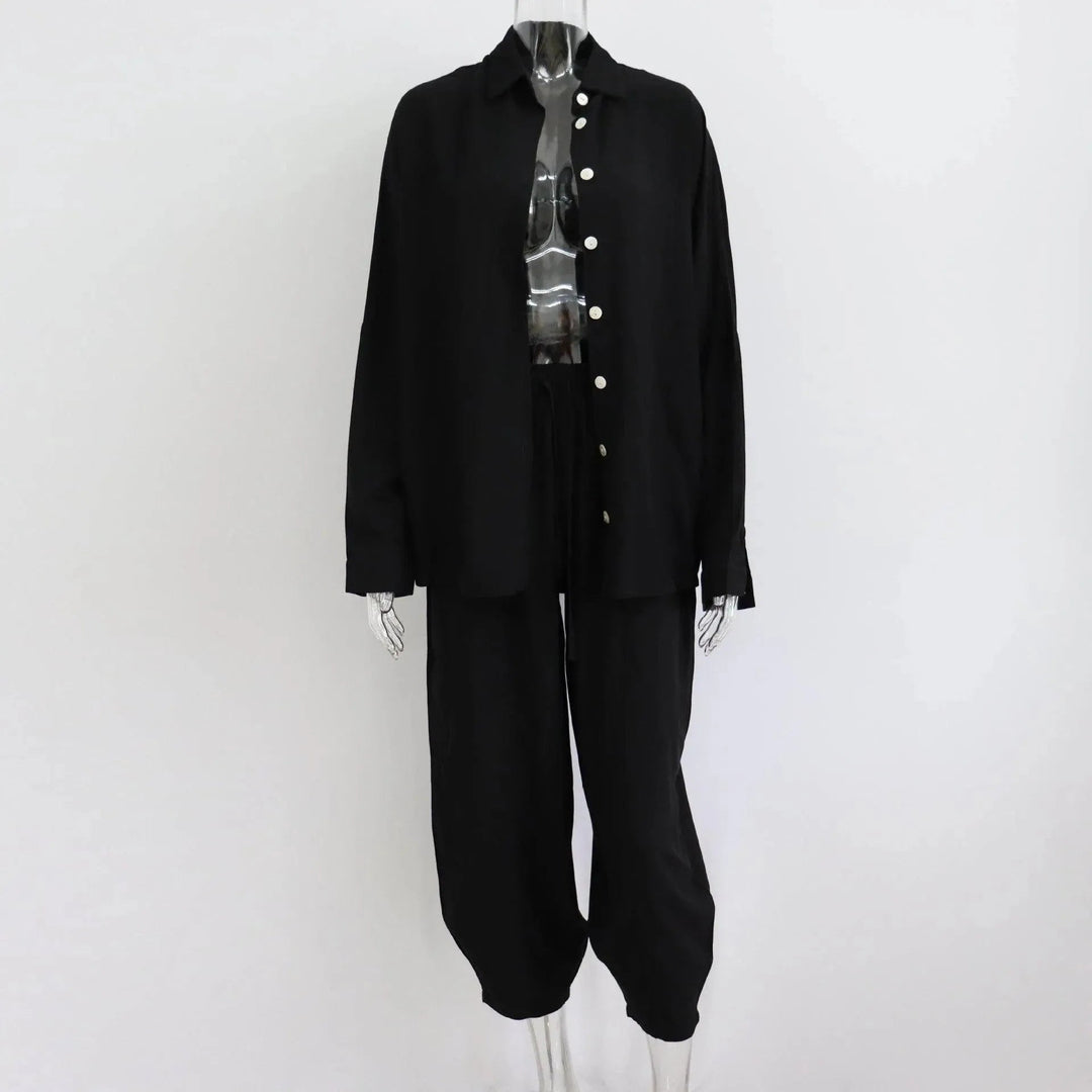 Levoire | Ensemble de deux pièces avec une chemise à manches longues et un pantalon Noir