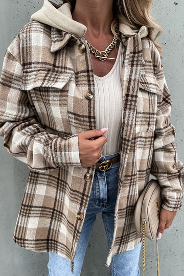 Levoire | Style De Rue Chic Veste À Carreaux Avec Capuche Khaki
