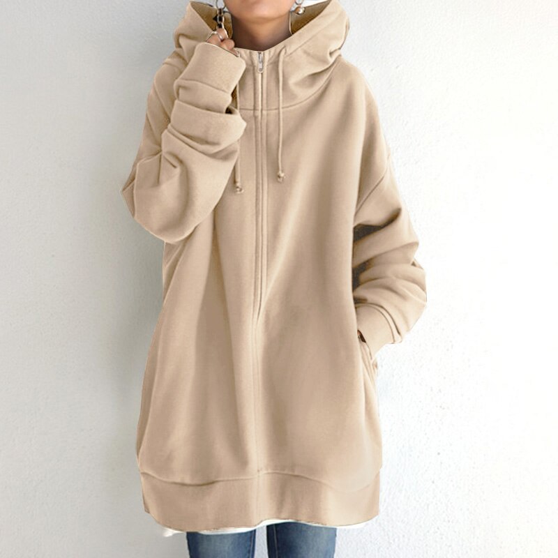 Levoire | Long zip-up hoodie with pockets Beige