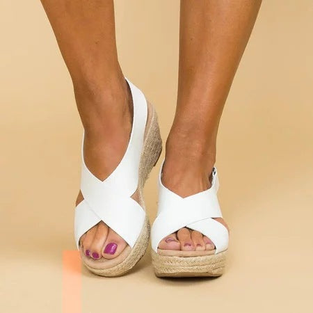 Levoire | Sandales À Talons Compensés Avec Des Sangles Élastiques Pour Femmes Blanc