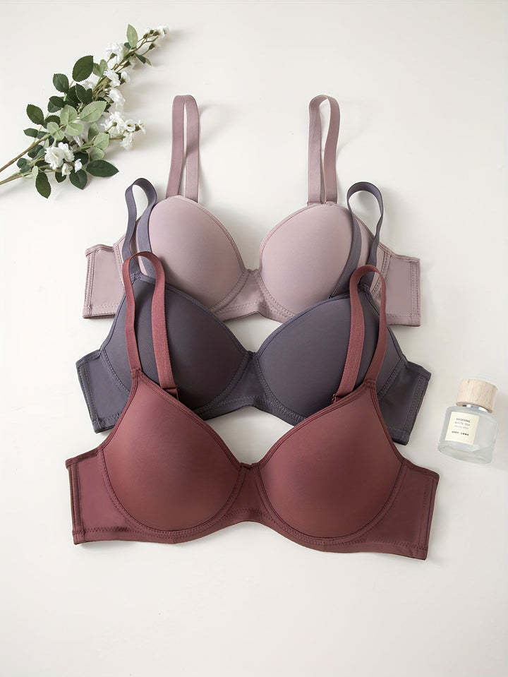 Levoire | Soutenu 3 Pièces Sans Couture Anti-Rejet Push Up Soutien-Gorge Brun rouge + Gris foncé + Pâte à papier