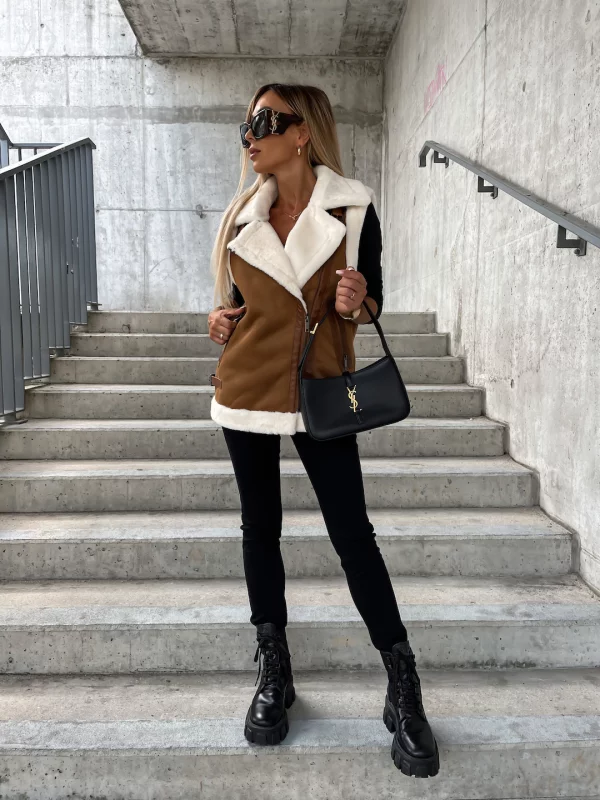 Manteau en laine sans manches Marron foncé