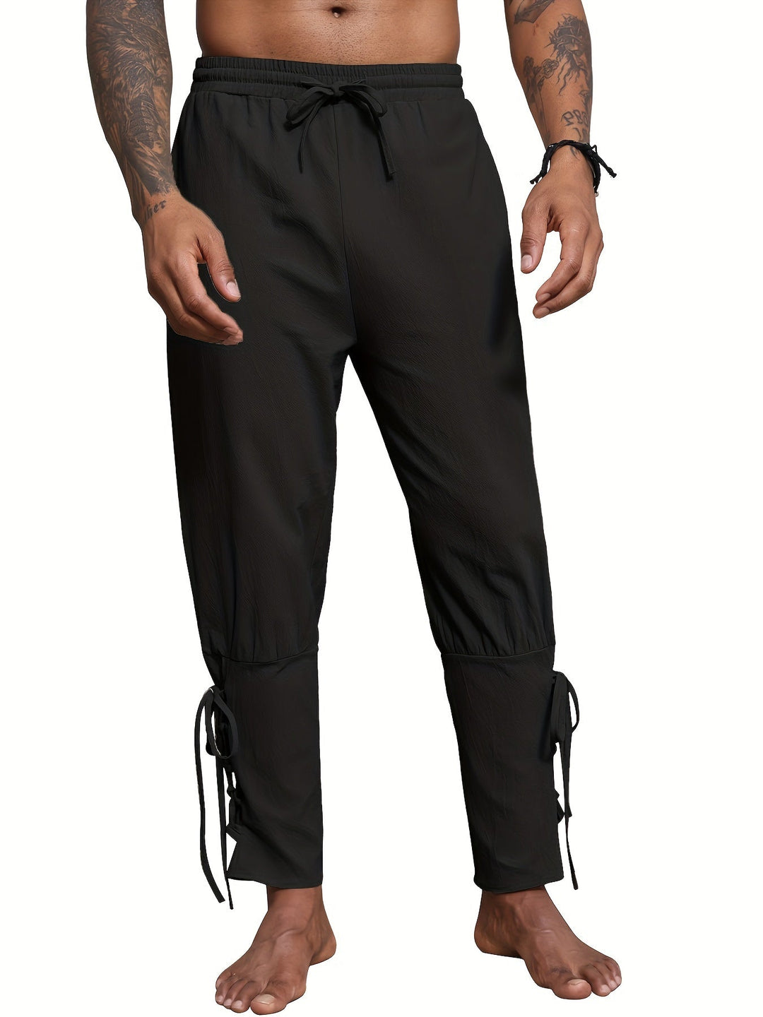 Levoire | Homme Coton Lin Mélange Bande De Publication Et Pantalon Harem