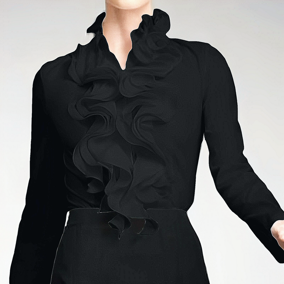 Levoire | Chemise Volant Tendance À Manches Longues Noir