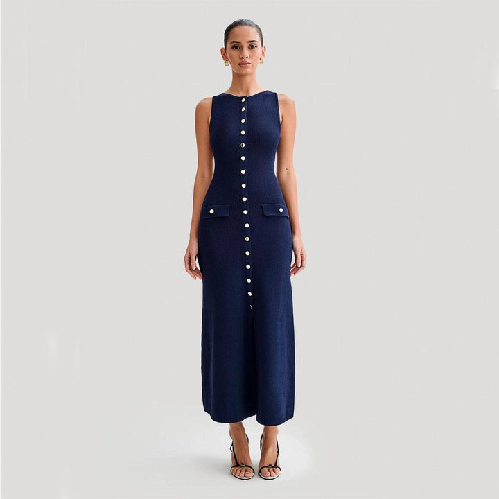 Levoire | Robe Maxi Tricot À Boutons Marine
