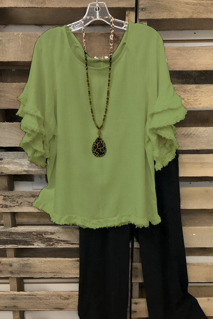 Levoire | Blouse En Coton Froncé Avec Col Rond Vert