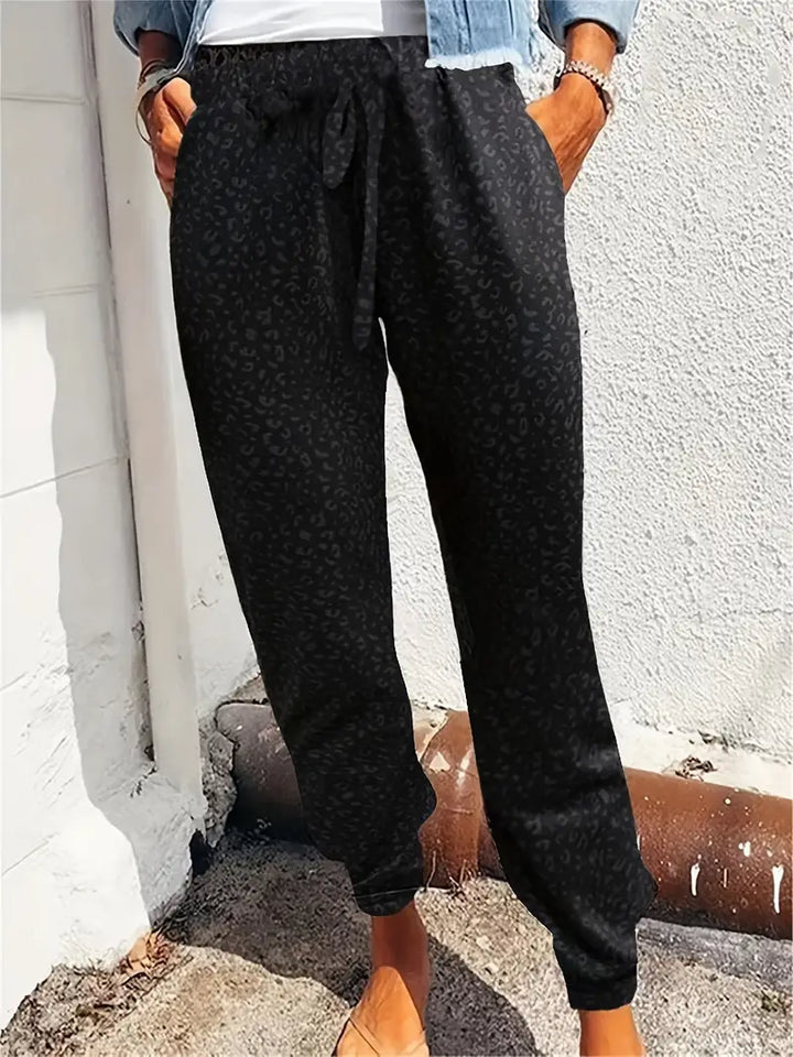 Levoire | Pantalon De Jogging Décontracté Avec Motif Léopard Et Fond Solide Noir