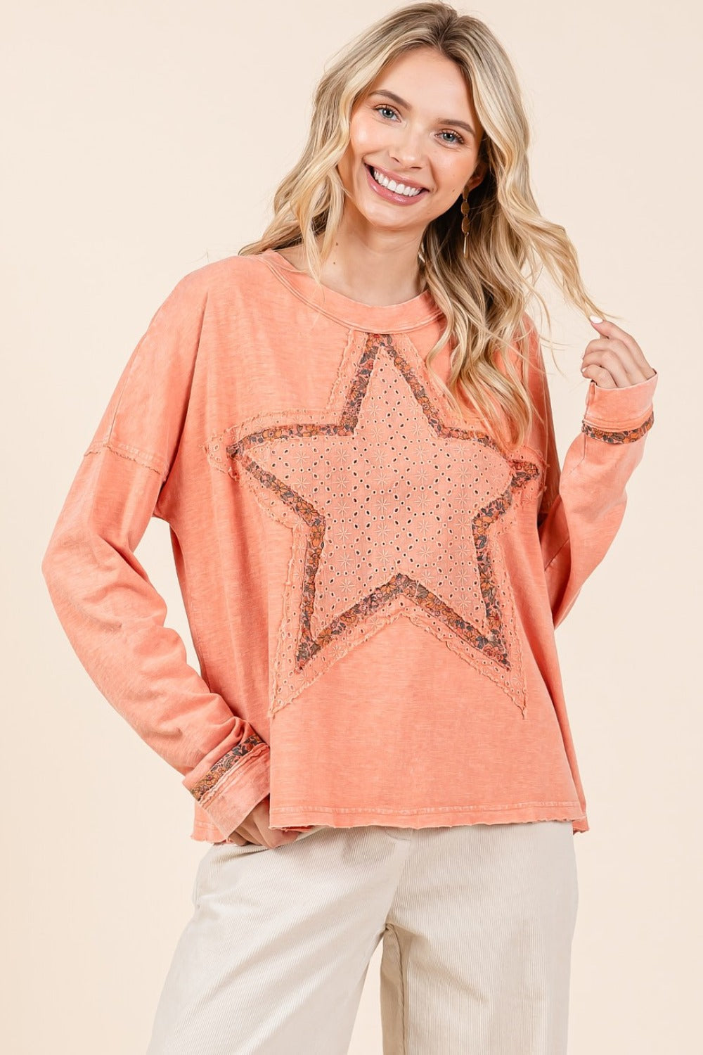 Levoire | Mittoshop Mineral Wash Stern Patch T-shirt à manches longues Korallikream