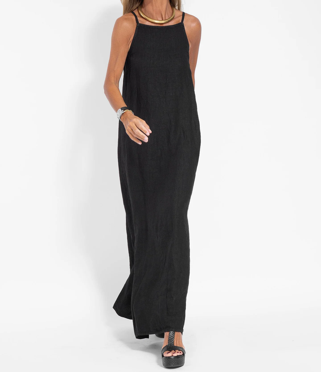 Levoire | Élégante Robe Longue Sans Manches en Coton et lin de Couleur Unie