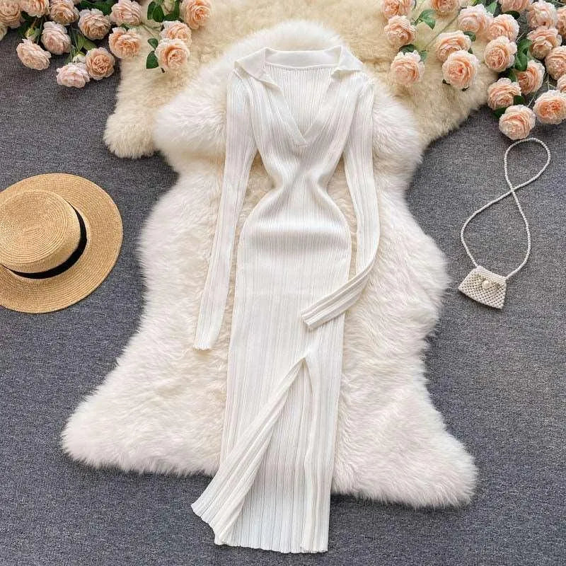 Levoire | Robe à manches longues en tricot extensible Blanc Une taille