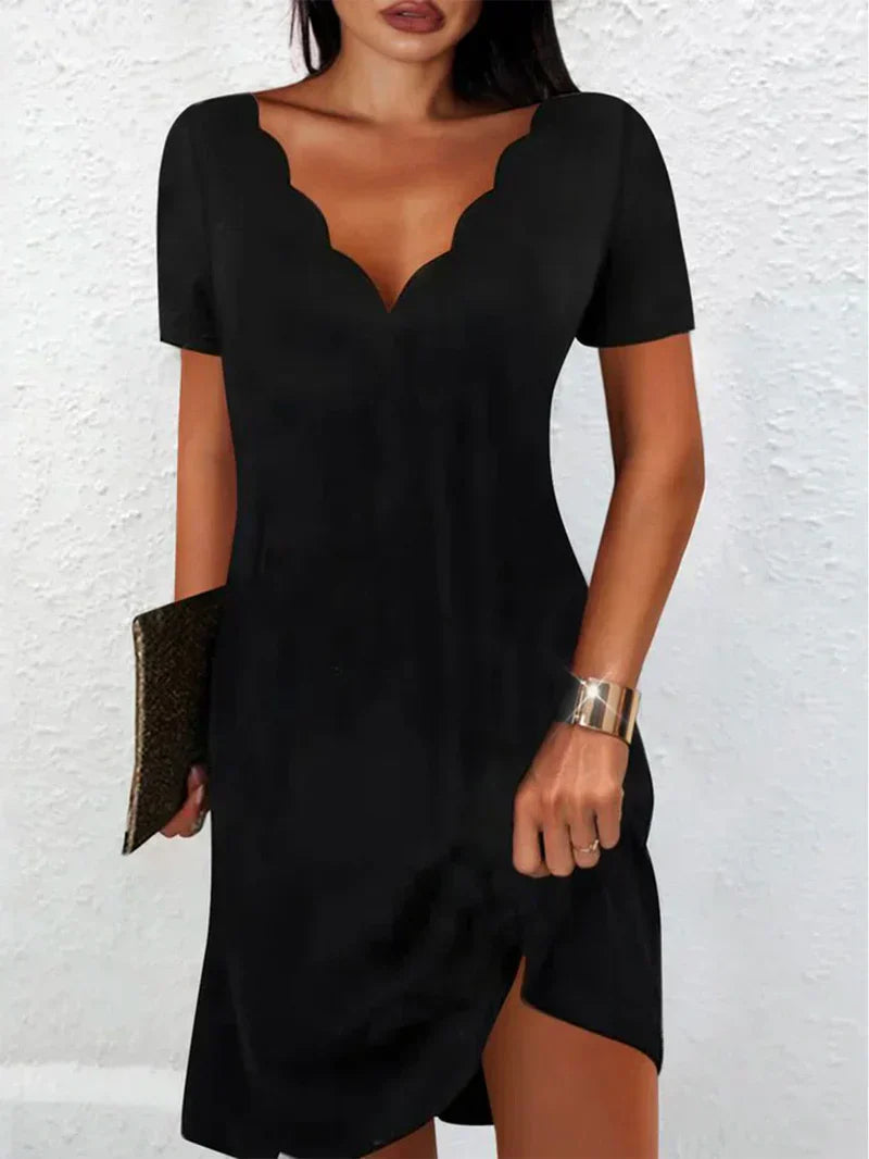 Levoire | Robe décontractée en tricot à col en V et à manches courtes Noir