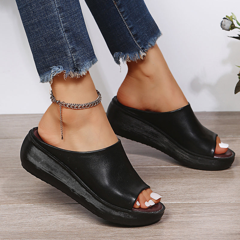 Levoire | Sandales Compensées En Cuir Noir