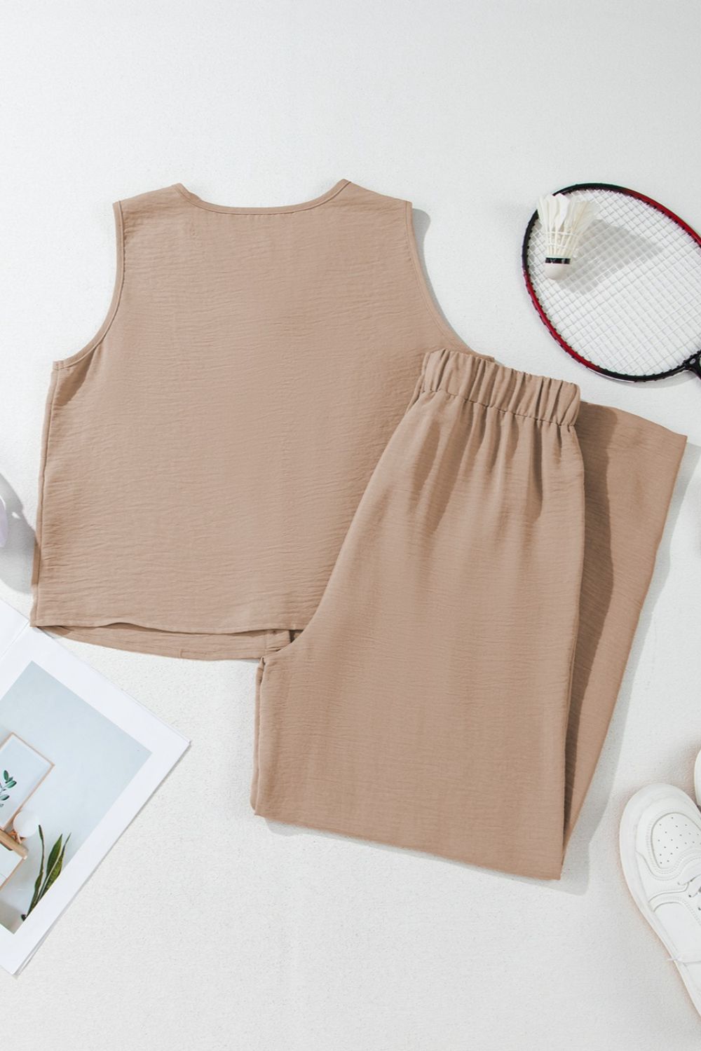 Levoire | Chemise Boutonnée Gilet & Pantalons Amples À Cordon Chic & Sans Effort Style