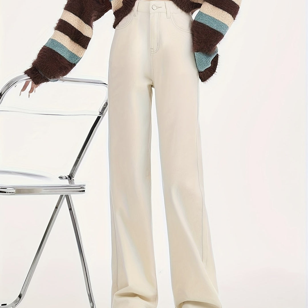 Levoire | Élégant Taille Haute Beige Clair Pantalons Larges