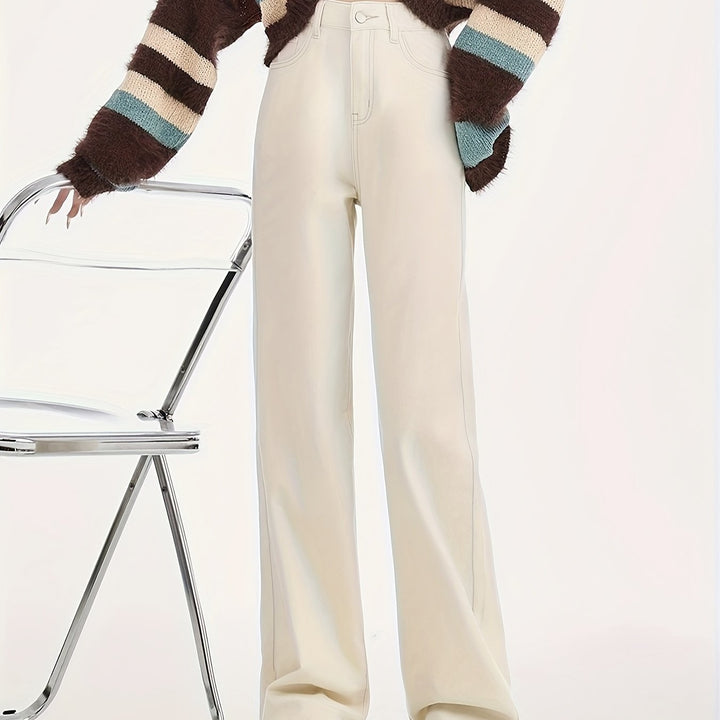 Levoire | Élégant Taille Haute Beige Clair Pantalons Larges