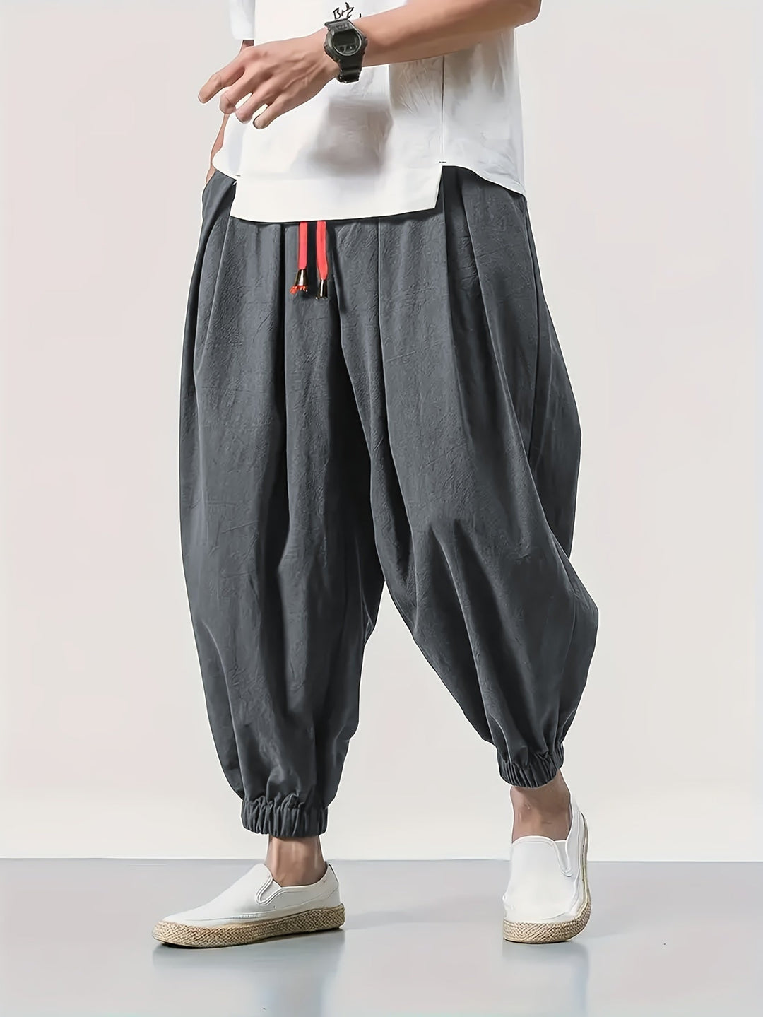 Levoire | Pantalon De Plage Large Décontracté Avec Cordons Gris foncé