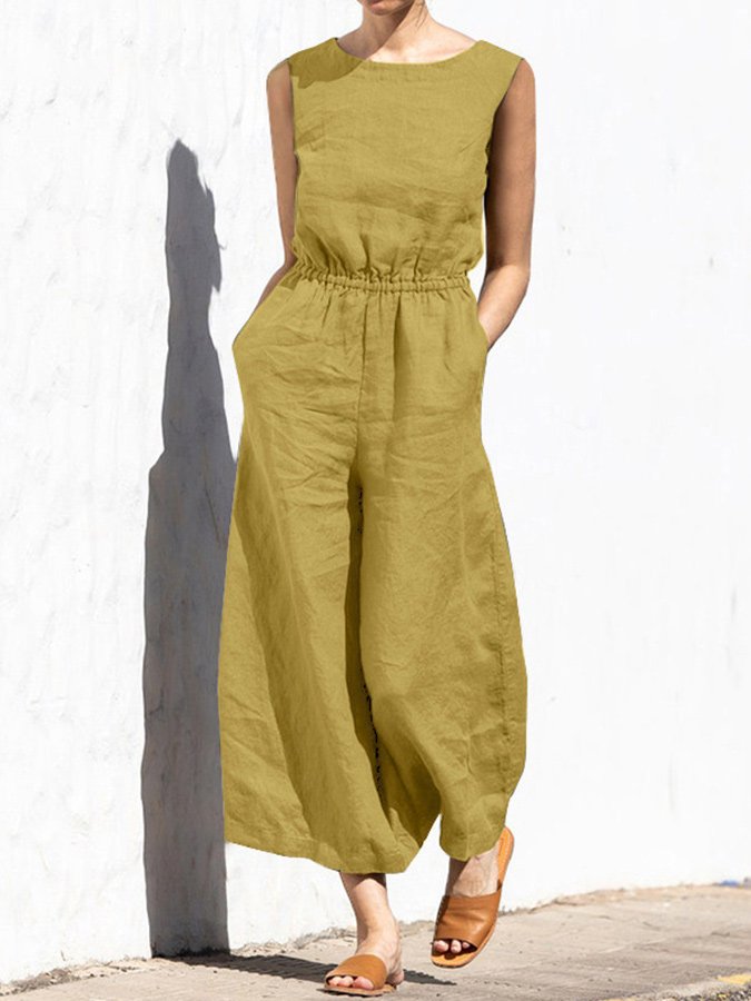 Levoire | Combinaison Sans Manches Décontractée Avec Taille Élastique Pour Femmes Jaune