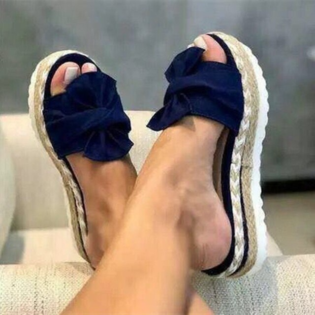 Levoire | Nœud À Barrettes Sandales À Talons Compensés Pour Femmes Bleu