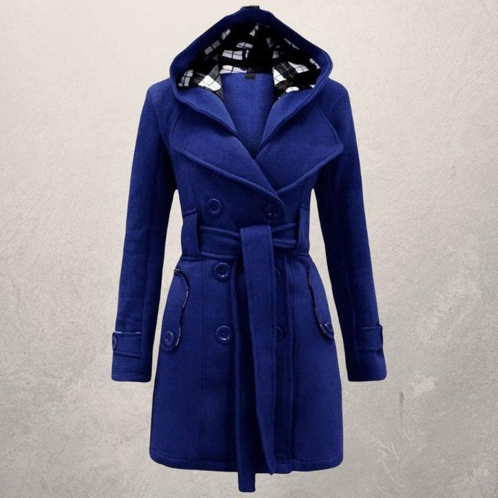 Levoire | Veste À Capuche Ceinturée À Manches Longues Avec Bouton Bleu