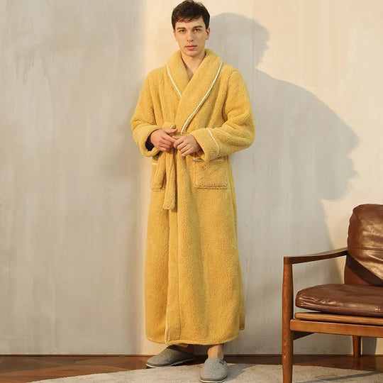 Levoire | Robe de bain en polaire à manches longues avec ceinture ajustable Jaune