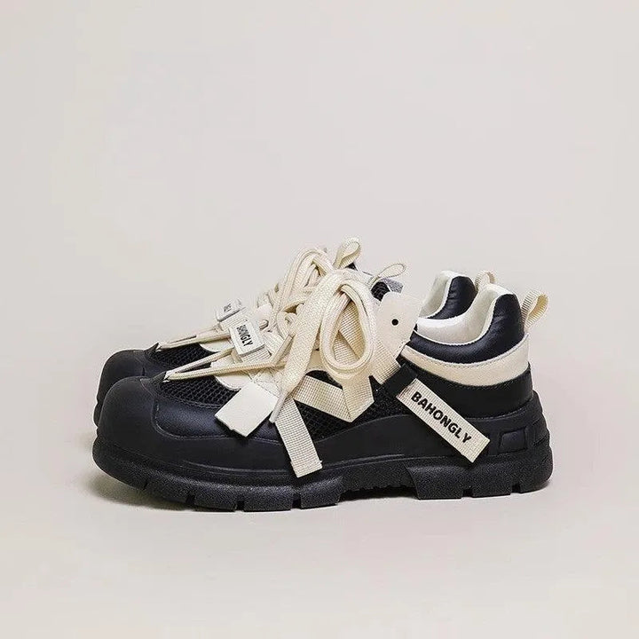 Levoire | Goffe Cuir Chaussures de Sport Abricot Noir