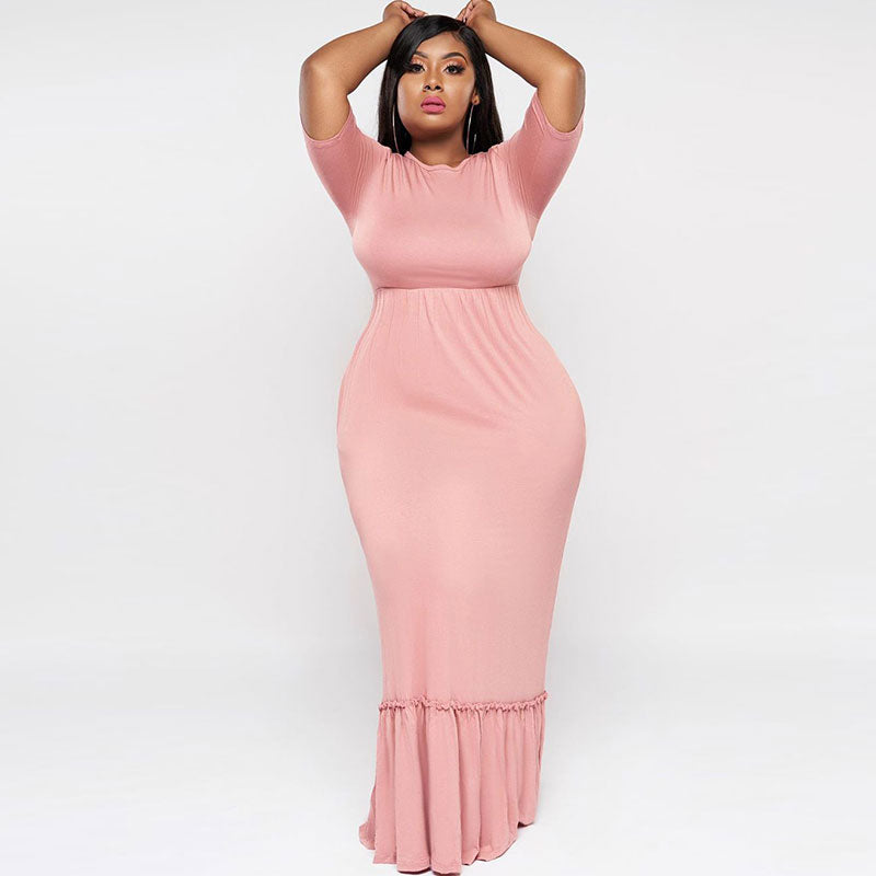 Levoire | longue encolure ronde taille haute manches courtes ROSE